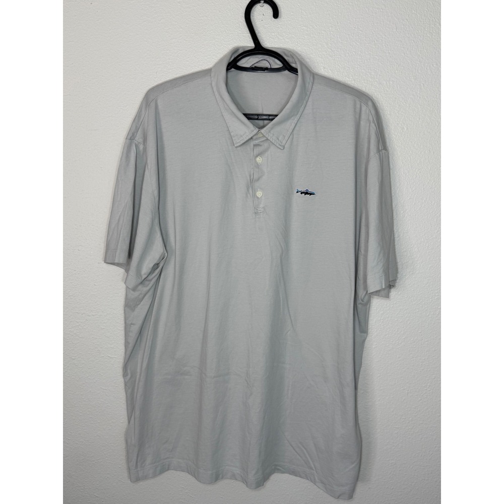 Patagonia Mens XXL Organic Cotton Fitz Roy Trout Logo Polo Shirt Light Grey
